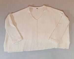 Free People Oversized V-Neck Knit Sweater XS